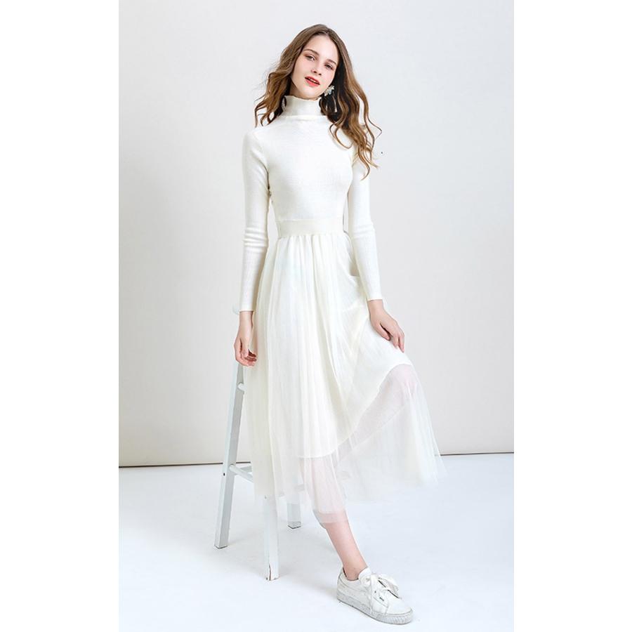 目玉商品 ニットチュールワンピース オリジナルデザイン シースルー Aライン フレア ふんわり ボリューム ハイウエスト 着痩せ ダブルスカート ロング丈 2重 セーター 激安単価で Mercurytechnologies Mn Com