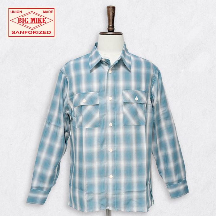 ビッグマイク　レーヨン　オンブレチェックシャツ　M 完売商品 BIG MIKE（ビッグマイク） オンブレチェックシャツ メンズ チェック