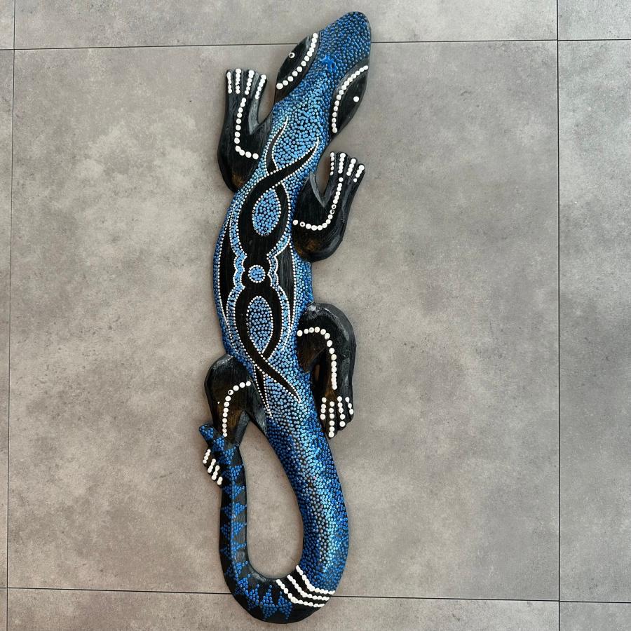 ヤモリ 木彫り ドット H50cm バリ雑貨 アジアン雑貨 魔除け インテリア