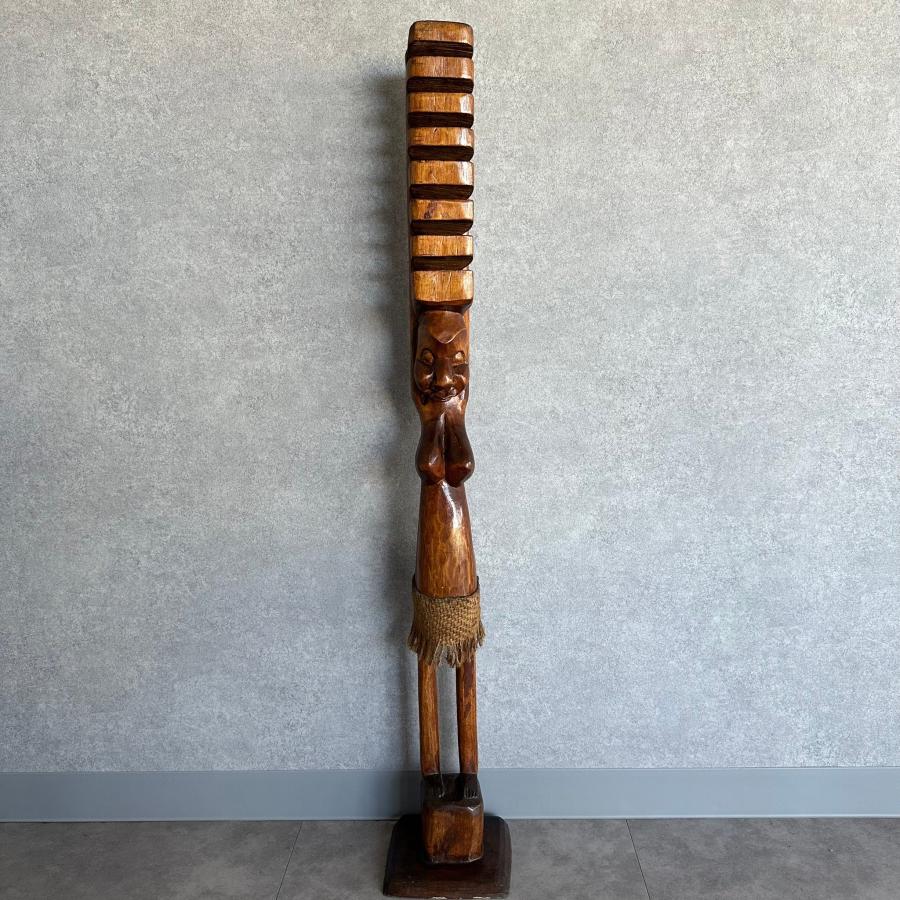 木彫り 人形 ラック アジアン雑貨 インテリア 木製 100センチ オブジェ