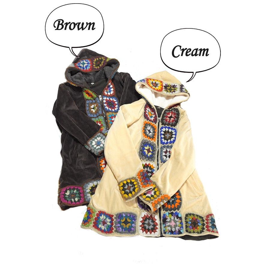 暖かクロシェパッチワークアウター ヒッピー アジアンアウター コート