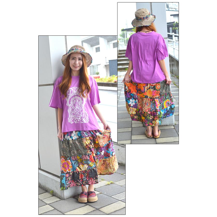 フラワー パッチワークスカート スカート ロング 膝丈 夏 バリブラン