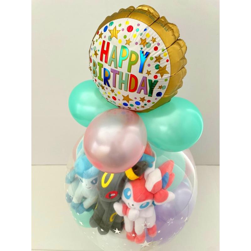 Trio 進化系イーブイ エーフィ ブラッキー リーフィア グレイシア ニンフィア バルーンラッピング ポケモンGO 誕生日 電報 結婚式 ぬいぐるみ 卒業祝い 入学祝いの画像