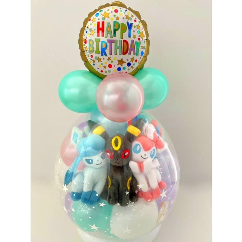 Trio 進化系イーブイ エーフィ ブラッキー リーフィア グレイシア ニンフィア バルーンラッピング ポケモンGO 誕生日 電報 結婚式 ぬいぐるみ 卒業祝い 入学祝いの画像