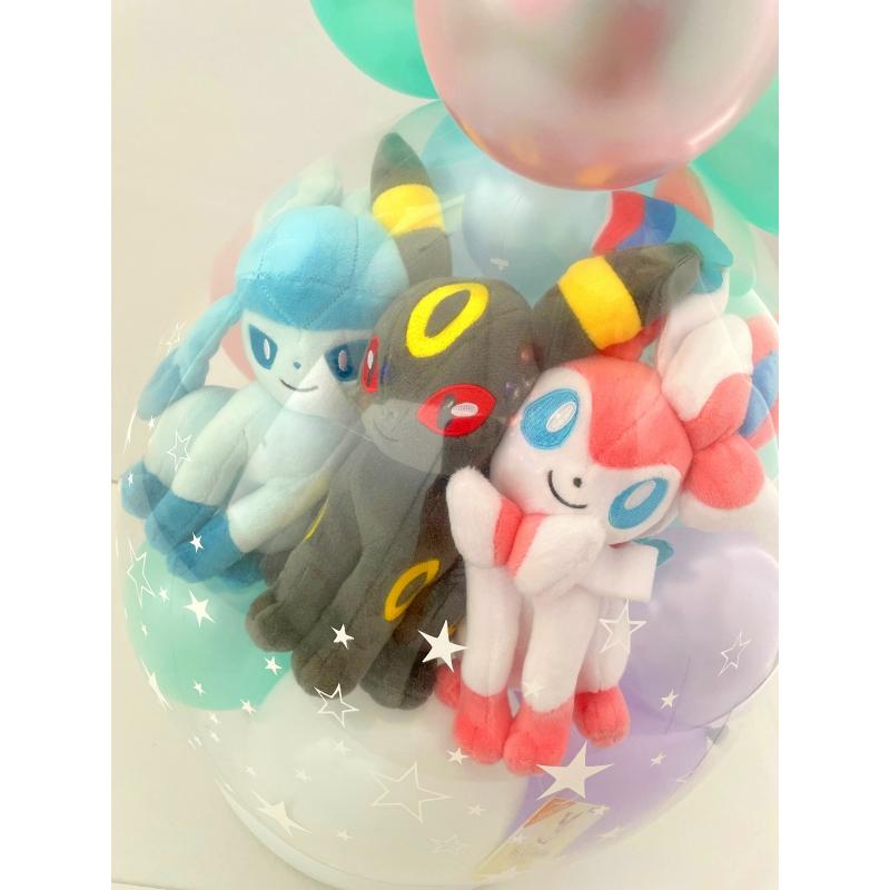 Trio 進化系イーブイ エーフィ ブラッキー リーフィア グレイシア ニンフィア バルーンラッピング ポケモンGO 誕生日 電報 結婚式 ぬいぐるみ 卒業祝い 入学祝いの画像