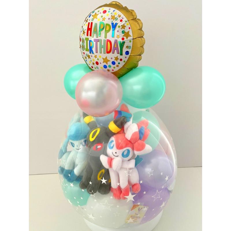 Trio 進化系イーブイ エーフィ ブラッキー リーフィア グレイシア ニンフィア バルーンラッピング ポケモンGO 誕生日 電報 結婚式 ぬいぐるみ 卒業祝い 入学祝いの画像