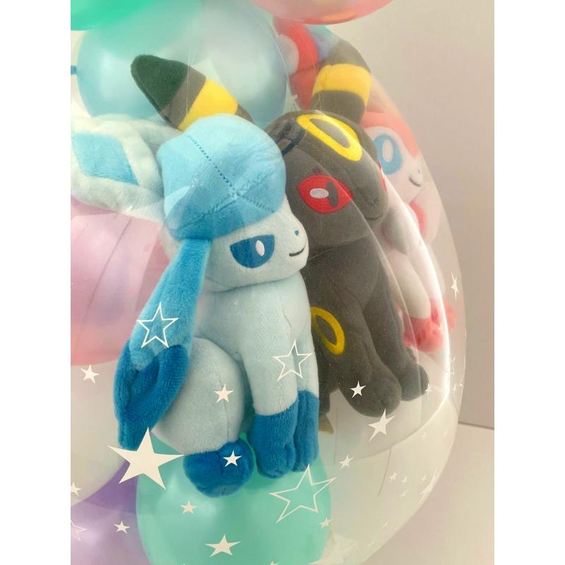 Trio 進化系イーブイ エーフィ ブラッキー リーフィア グレイシア ニンフィア バルーンラッピング ポケモンGO 誕生日 電報 結婚式 ぬいぐるみ 卒業祝い 入学祝いの画像