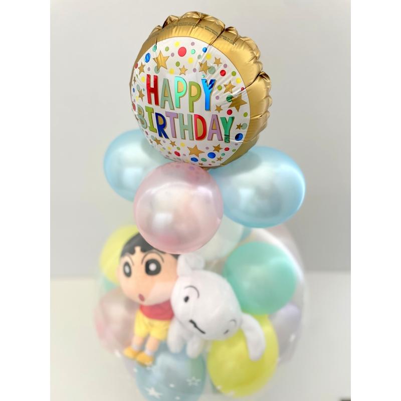 ペアver. クレヨンしんちゃん シロ バルーンラッピング  バルーン 誕生日 電報 結婚式 ぬいぐるみ 発表会 開店 母の日 入園  卒業 入学祝い 成人式 クリスマスの画像