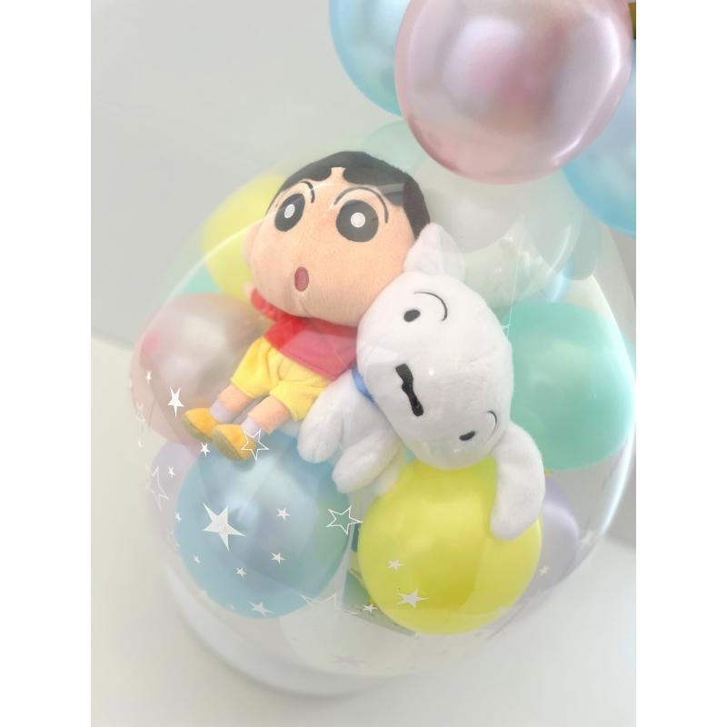 ペアver. クレヨンしんちゃん シロ バルーンラッピング  バルーン 誕生日 電報 結婚式 ぬいぐるみ 発表会 開店 母の日 入園  卒業 入学祝い 成人式 クリスマスの画像