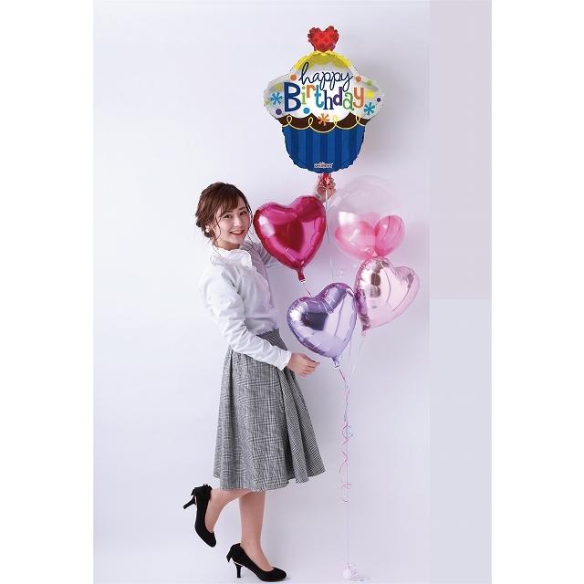 バースデー カップケーキ バルーン 誕生日 名入れ プレゼント あすつく 翌日到着 浮かせてお届け ヘリウムガス入り |  | 05