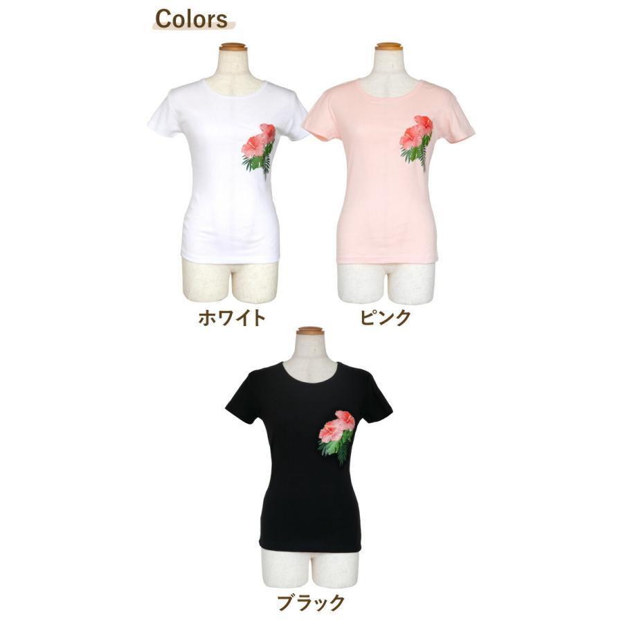 フラダンス Tシャツ ハイビスカス柄 モンステラ柄 スワロフスキー