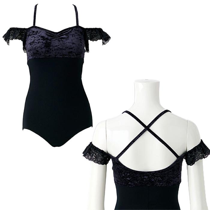 バレエ レオタード 大人 子供 レディース 日本製 黒 レース ベロア