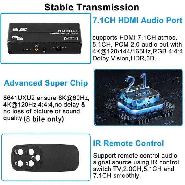 当店一番人気 Hdmiオーディオエクストラクター、dolby atmos、オーディオスプリッター、ps5用レシーバー、xbox s、4k、120hz、8k、60hz