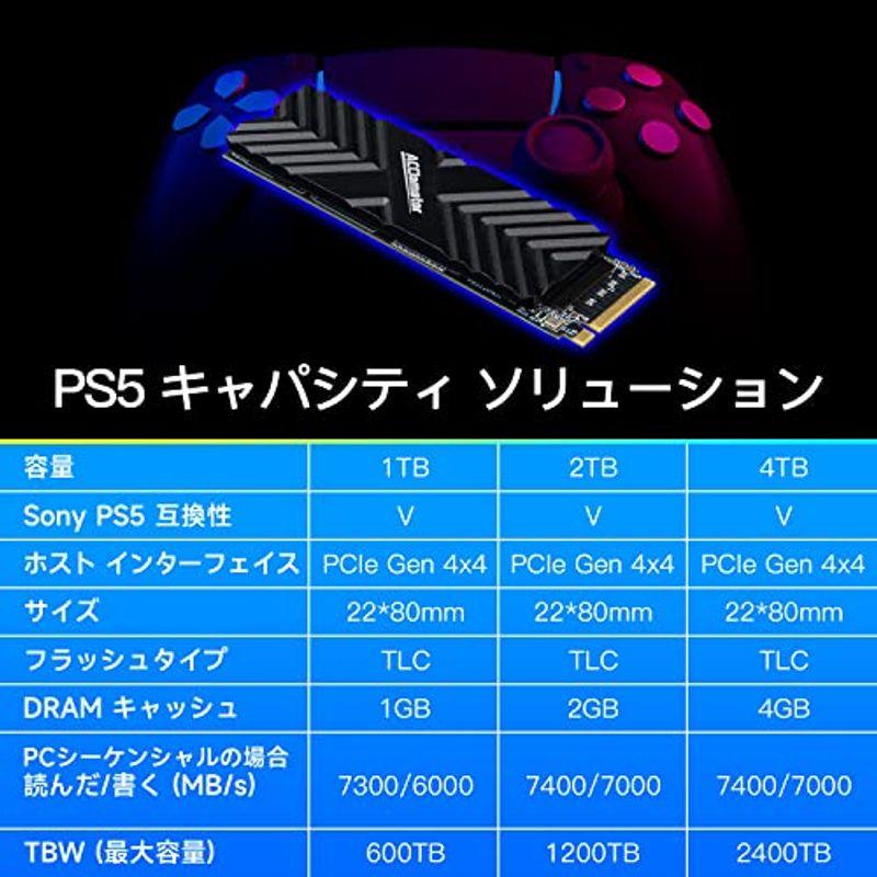 Acclamator 1TB PCIe Gen4x4 NVMe PS5 SSD 読取7300 MB/s M.2 2280