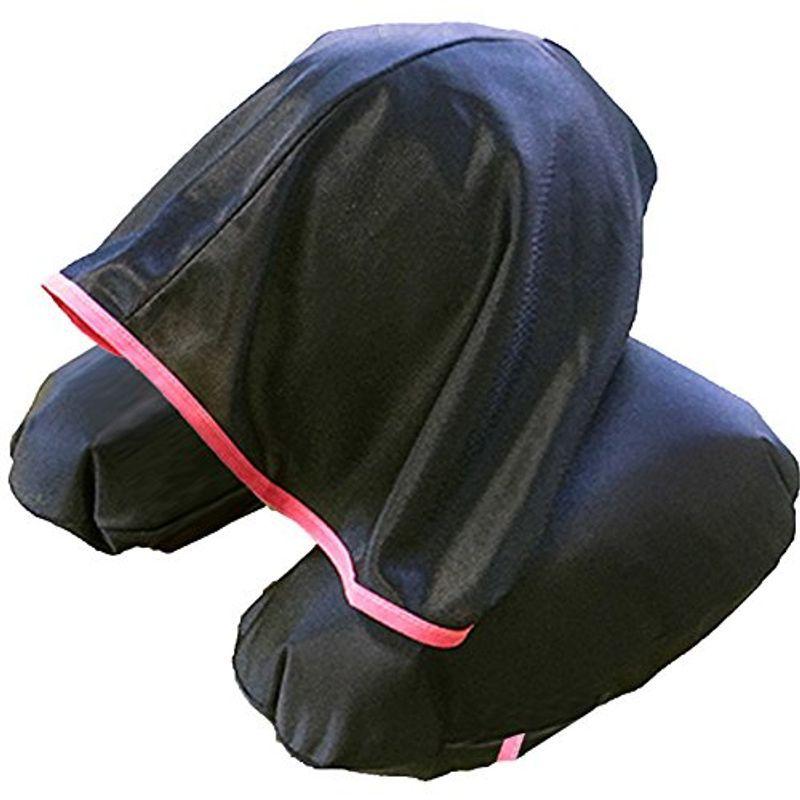 寝顔を見せずにぐっすり眠れる 安眠 フード付き ネックピロー 日本製 ブラック×ピンク