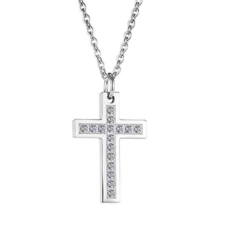 信頼 メンズアクセサリー Rockyu ネックレス メンズ ステンレス シルバー 十字架ネックレス ジルコニア クロスペンダント アズキチェーン 金属アレルギー対応 Www Threeriversofs Com