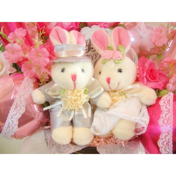 結婚式●バルーン電報●ぬいぐるみ電報●バルーンギフト●ウェディングギフト●バルーンウェディング【カーリーウェイブハートブライダルピンク バニー】_1