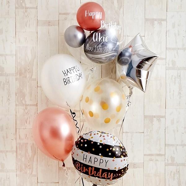 誕生日 バルーンギフト バルーン ローズピンク×シルバーの個性派Happy Birthday バルーン 花以外 ギフト おしゃれ