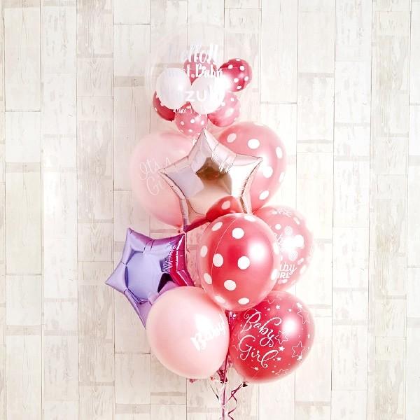 出産祝い おしゃれ バルーン プレゼント 女の子ベイビーに！PinkDotBabyShower 花以外 ギフト 風船