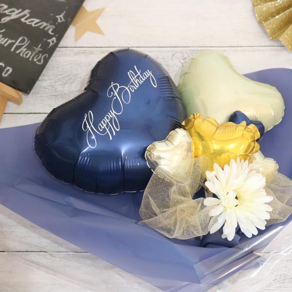 バルーン 花束 卒業 誕生日 プレゼント 【 名前入れ ネイビー アレンジ