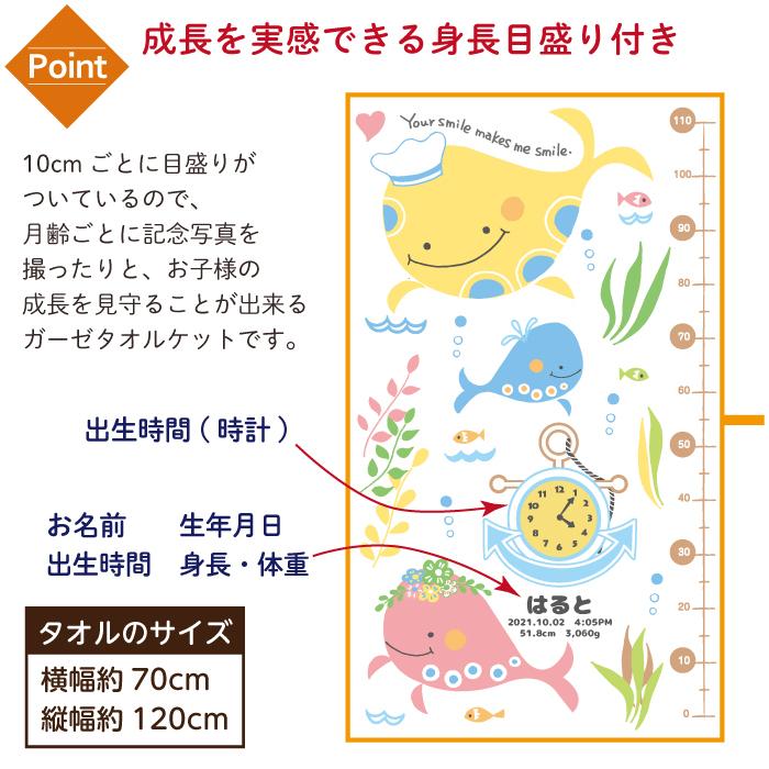 今治タオル 5点セット くじらの家族 身長計付きガーゼケット ハカロッカ 日本製 名入れ ガーゼケット ガーゼタオル バスタオル ギフト | 今治タオル | 10