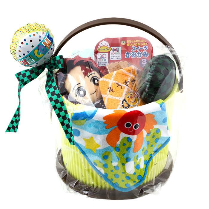 鬼滅の刃 炭治郎 ぬいぐるみ おむつバスケット 出産祝い おむつケーキ 名入れ刺繍 サッシ― タオル おもちゃ オムニウッティ 日本製 バケツ | BANDAI | 17