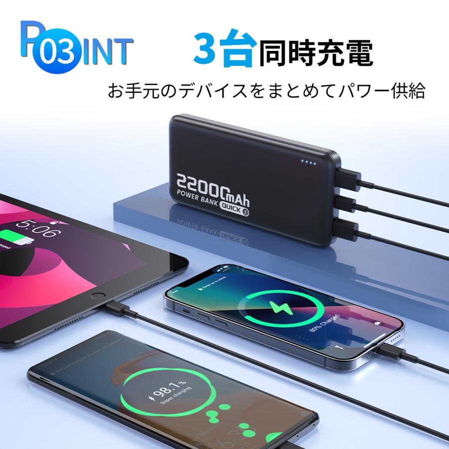 モバイルバッテリー 大容量 軽量 3台同時充電 最大2.4A出力 急速充電 SHRATCH モバイルバッテリー 大容量 小型 22000mAh 軽量 2.4A急速充電
