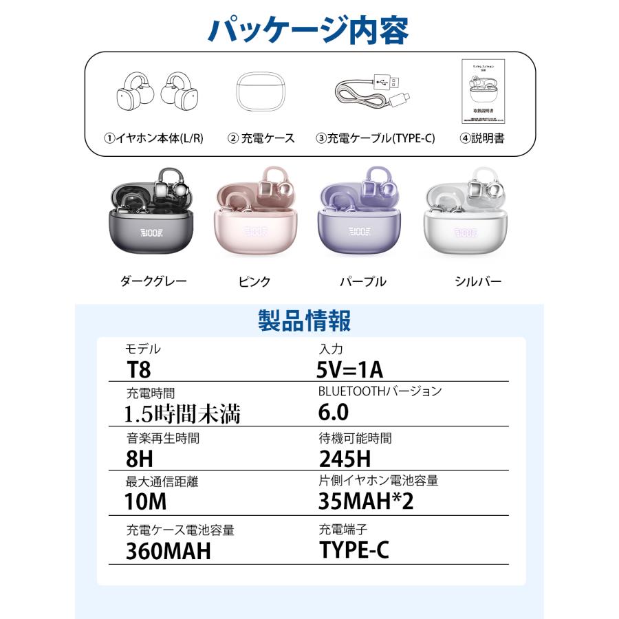 ワイヤレスイヤホン イヤホン イヤーカフ bluetooth 骨伝導イヤホン 液晶付き AAC iphone/Android対応 60H連続再生 HiFi LEDディスプレイ 耳挟み式 SHRATCH | SHRATCH | 21