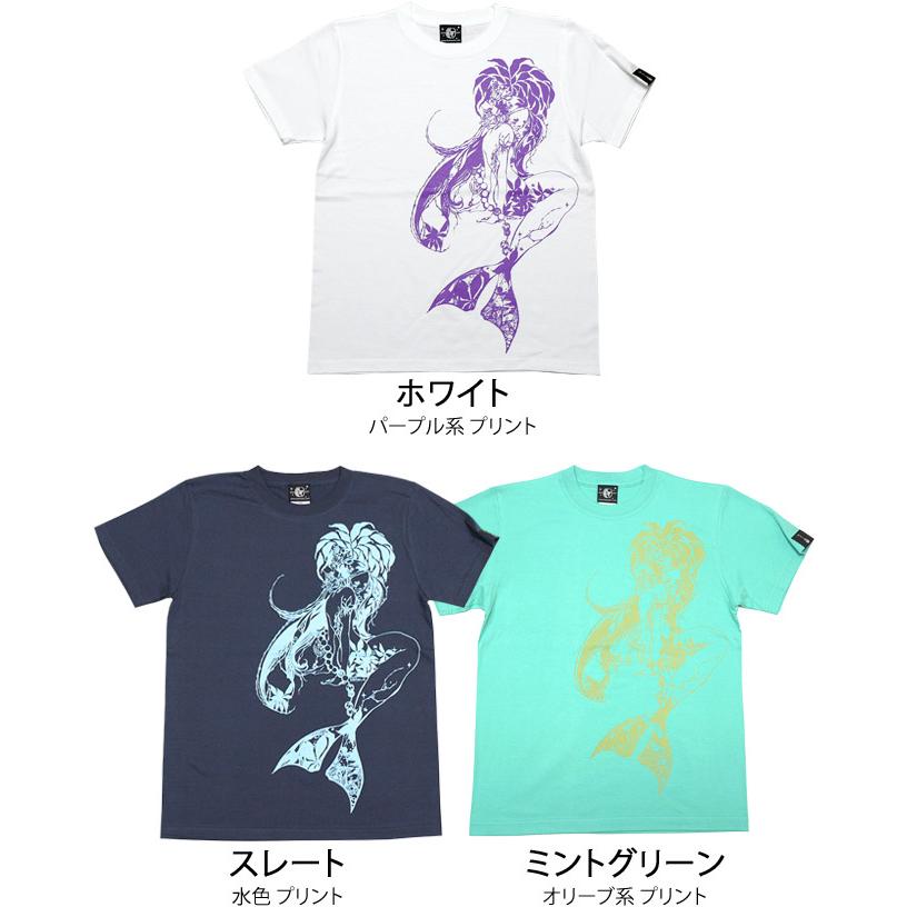 マーメイド (Mermaid) Tシャツ (ミントグリーン) baster great -X- 半袖 紺色 人魚 童話 イラスト プリント コラボ 綺麗目 バスターグレード | メンズセレクト | 04