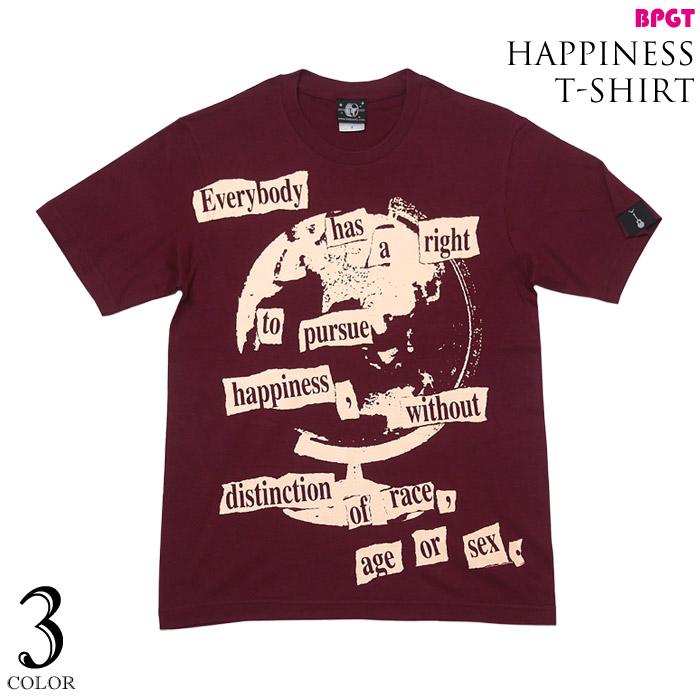 Happiness (ハピネス) Tシャツ (バーガンディ) -X- 半袖 小豆色 ワイン 地球儀 パンクス パンクロックTシャツ PUNKROCK バンド グラフィックデザイン | メンズセレクト