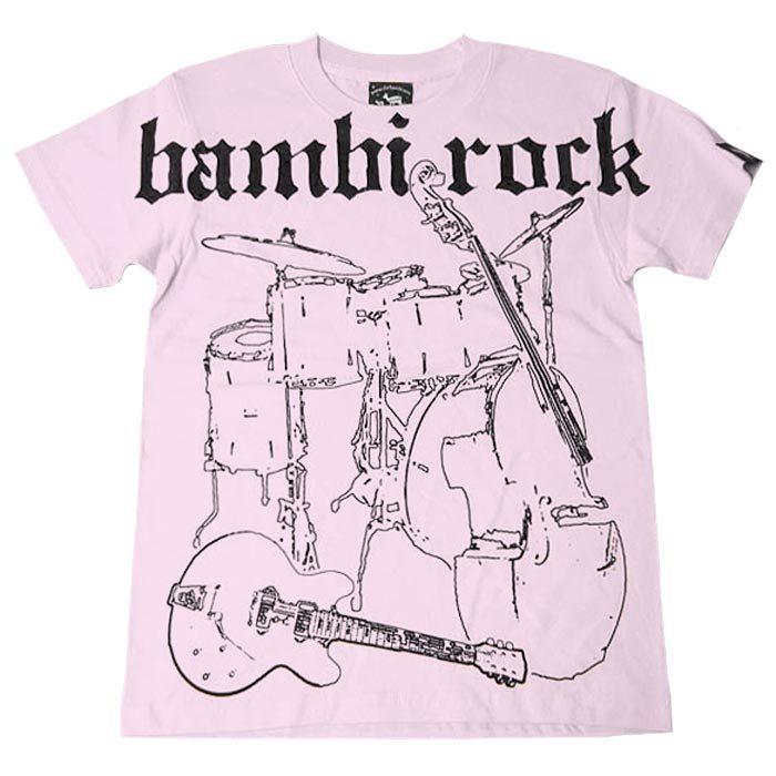 bambi rock Tシャツ (ライトピンク) -G- 半袖 桃色 バンビ パンクロックTシャツ ギター ベース ドラム | メンズセレクト