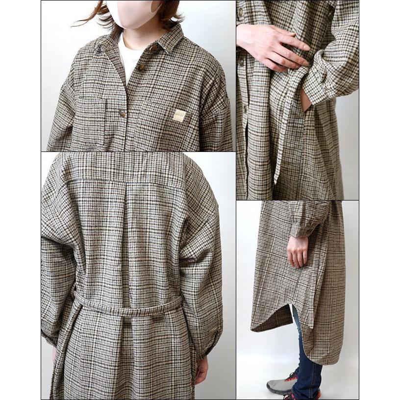 フェイクウール チェック柄 シャツコート (ブラウン) OMNES -R4- 長袖 茶色 アウター カジュアル ロング丈 ゆったり オーバーサイズ | OMNES（ファッション） | 07