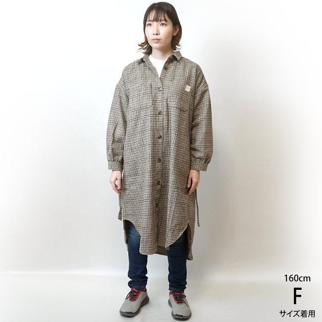 フェイクウール チェック柄 シャツコート (ブラウン) OMNES -R4- 長袖 茶色 アウター カジュアル ロング丈 ゆったり オーバーサイズ | OMNES（ファッション） | 03