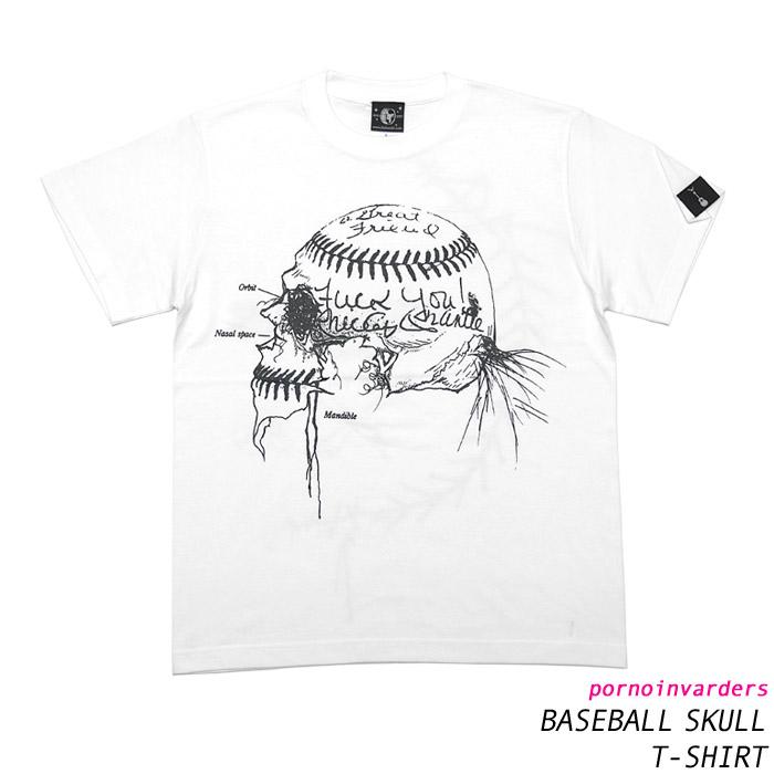 レディースセレクト ベイスボールスカル Tシャツ (ホワイト)-Z- 半袖