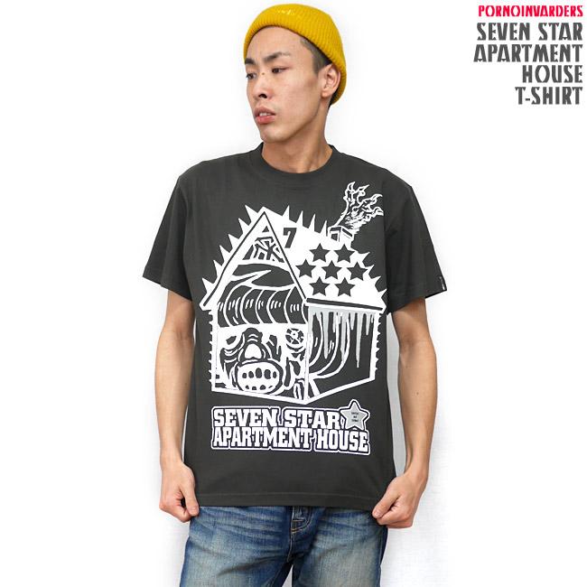 セブンスターマンション Tシャツ (スミ) -X- 半袖 墨色 グレー ポルノ