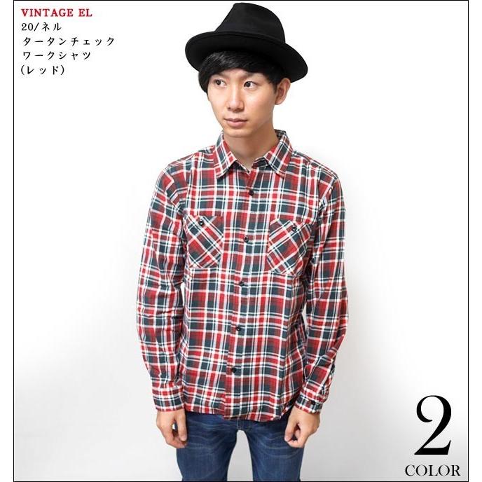 メンズセレクト 20/ネル タータンチェック ワークシャツ ( レッド )-G