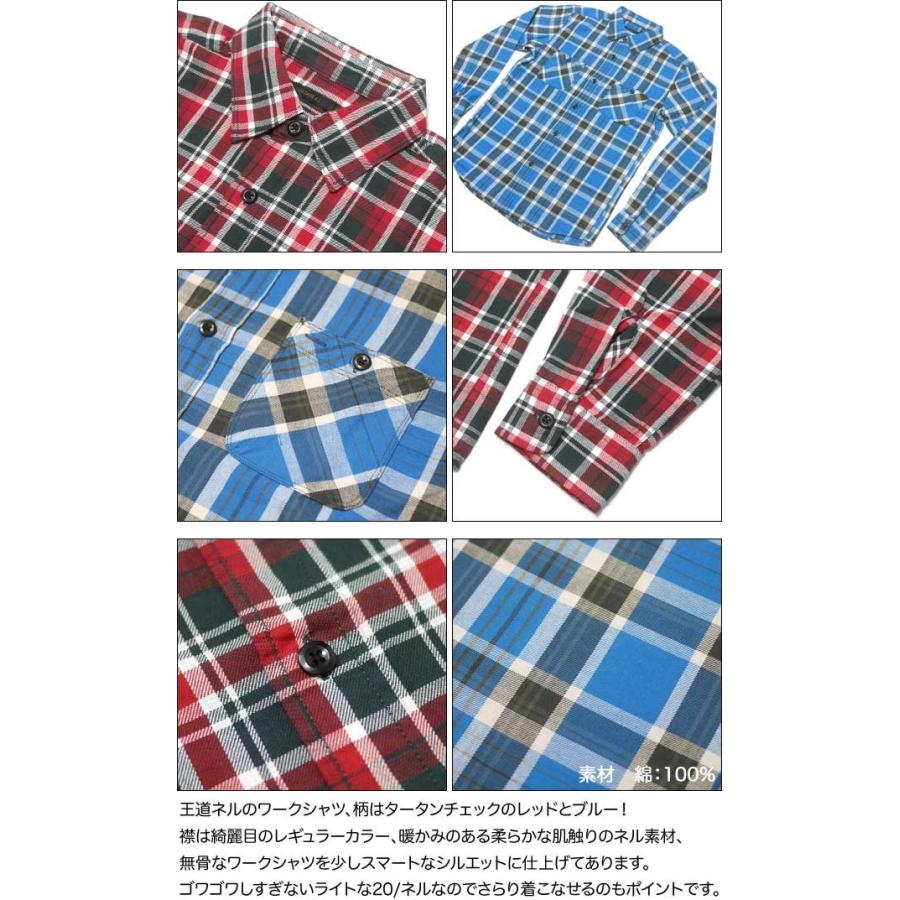 メンズセレクト 20/ネル タータンチェック ワークシャツ ( レッド )-G