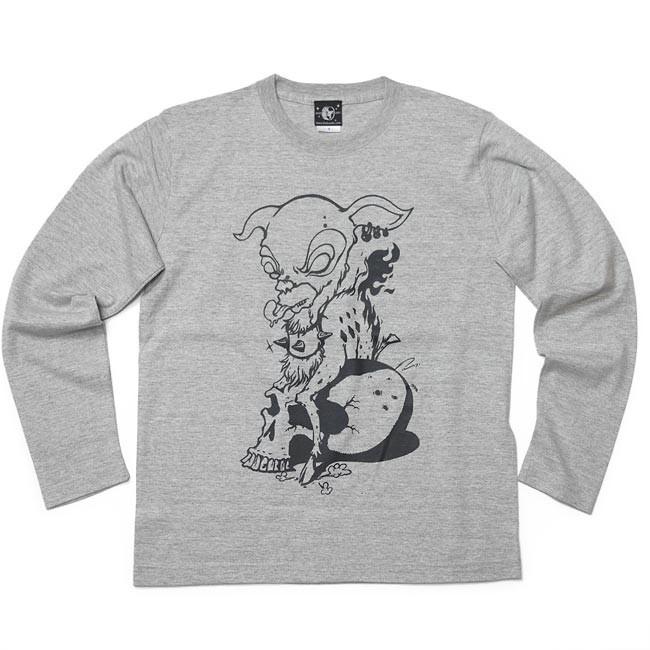 コアバンビ ロングスリーブ Tシャツ -F- 長袖 ロンT 子鹿 こじか スカル ドクロ モンスター イラスト パンクロックＴシャツ | メンズセレクト