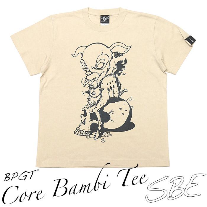 コアバンビ Tシャツ (サンドベージュ) -X- 半袖 子鹿 ばんび スカル ドクロ ハードコア ロックＴシャツ イラストプリント | メンズセレクト