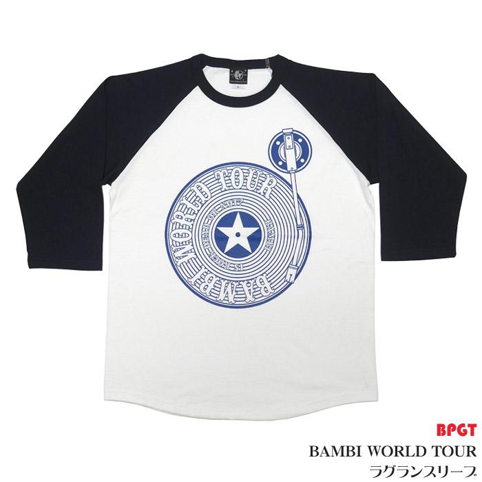 Bambi World Tour ラグランスリーブ (ホワイト×ネイビー袖) BPGT-X- 七分袖 バンド ワールドツアー レコード ターンテーブル アメカジ カジュアルコーデ | メンズセレクト