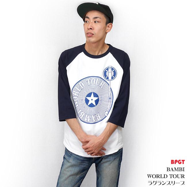 Bambi World Tour ラグランスリーブ (ホワイト×ネイビー袖) BPGT-X- 七分袖 バンド ワールドツアー レコード ターンテーブル アメカジ カジュアルコーデ | メンズセレクト | 05