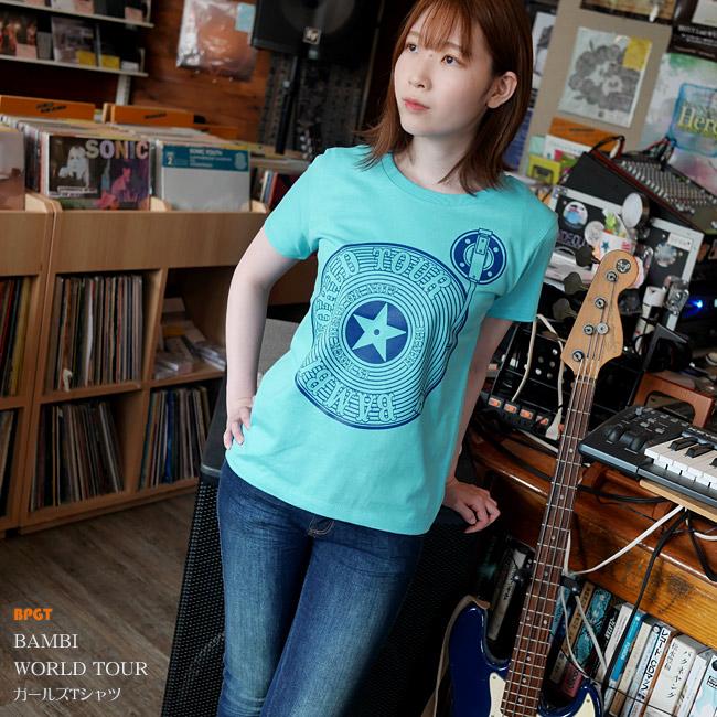 Bambi World Tour ガールズTシャツ (アクアブルー) -X- 半袖 水色 みずいろ カットソー レディース系 バンド ワールドツアー レコードプレイヤー | レディースセレクト | 03