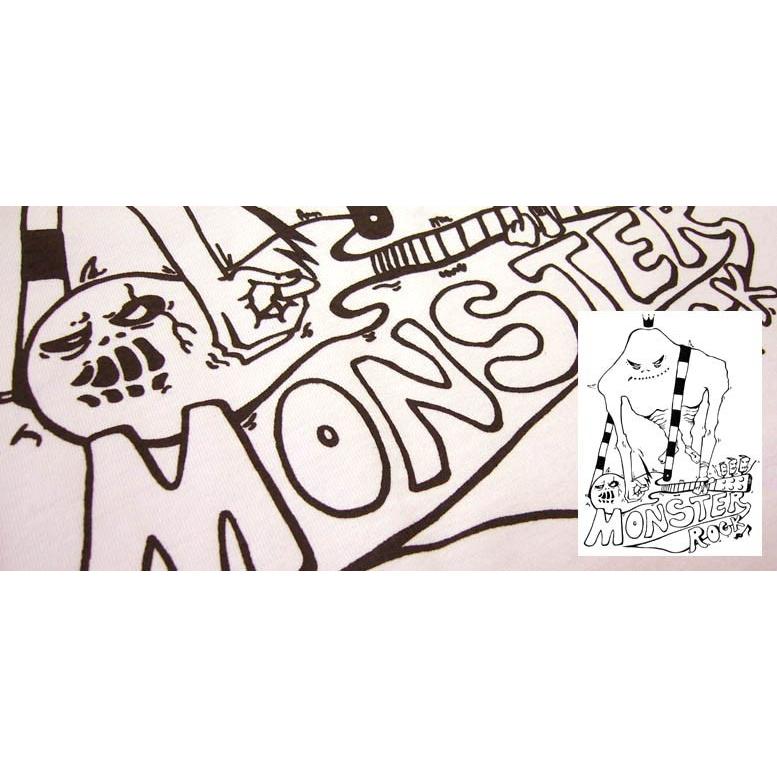 ROCK モンスターロック Tシャツ (ライトピンク) -F- 半袖 桃色 怪獣 ギター バンド イラストTEE オリジナルブランド | メンズセレクト | 03