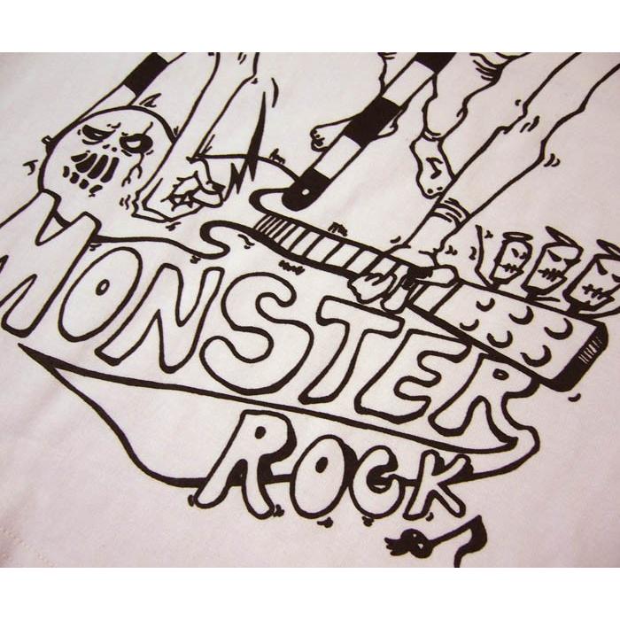 MONSTER ROCK モンスターロック Tシャツ (ライトピンク) -F- 半袖 桃色 怪獣 ギター バンド イラスト オリジナルブランド｜bambi｜05