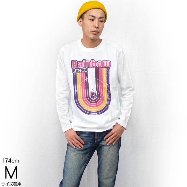 Rainbow Record (レインボーレコード) ロングスリーブTシャツ (白×紫) -X- ロンT 長袖 ホワイト 虹色 音楽 レコードプレーヤー ポップス ロックンロール | メンズセレクト | 03