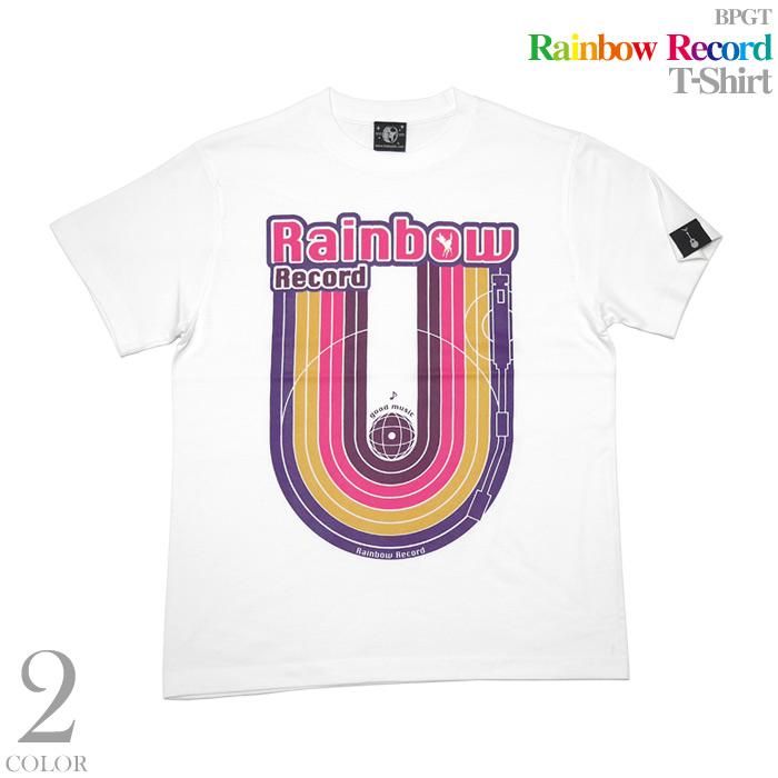 Rainbow Record (レインボーレコード) Tシャツ (白×紫色) -X- 半袖 ホワイト×パープル 音楽 ミュージック レコードプレーヤー ポップス ロックンロール | メンズセレクト