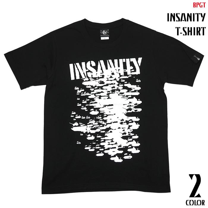 INSANITY Tシャツ (ブラック) -F- 半袖 黒色 パンクロックTシャツ PUNKROCK グラフィック 安全ピン バックプリント | メンズセレクト