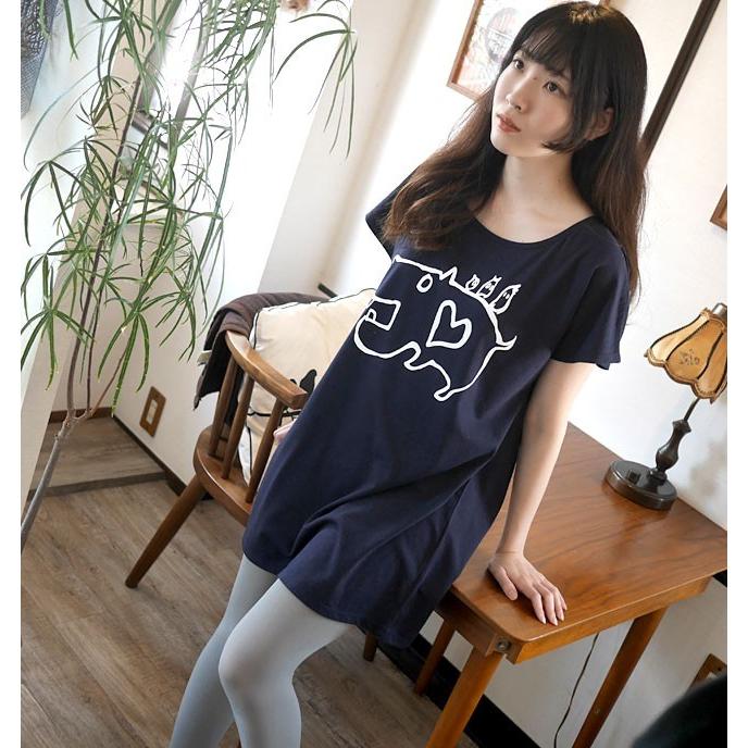 カバ Tシャツワンピース G ワンピtee かば 河馬 イラスト 落書き プリント かわいい ネイビー 紺色 半袖 Sp053opt Tシャツ屋さんバンビ 通販 Yahoo ショッピング