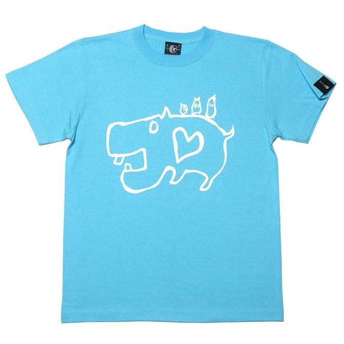 レディースセレクト カバ Tシャツ (アクアブルー)-F- 半袖 水色 動物 