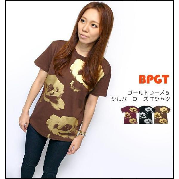 ゴールドローズ ＆ シルバーローズ Tシャツ -G- フラワー バラ 薔薇 花柄 はな プリントTシャツ かわいい 半袖 | レディースセレクト | 02
